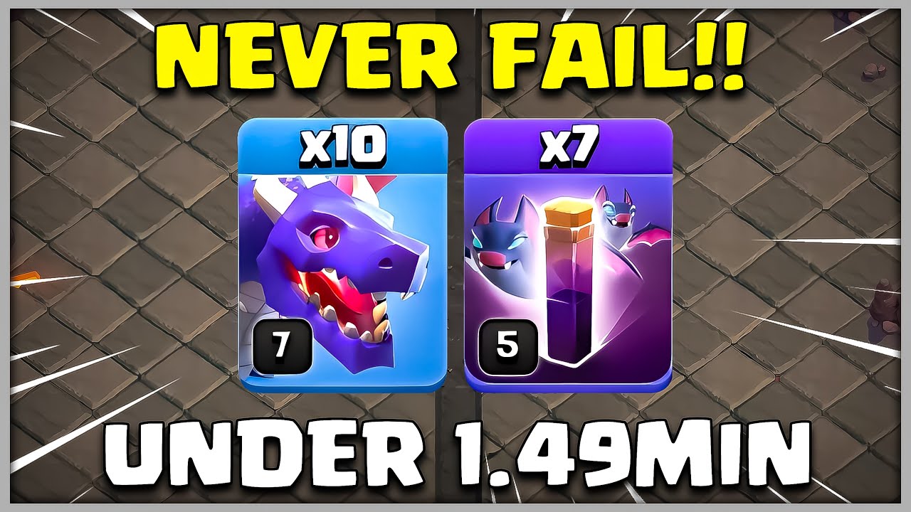 Never Fail !! Under 1.49Min Th12 Dragbat Attack Strategy | Best TH12 Dragon + Bat Spell Strategy Coc