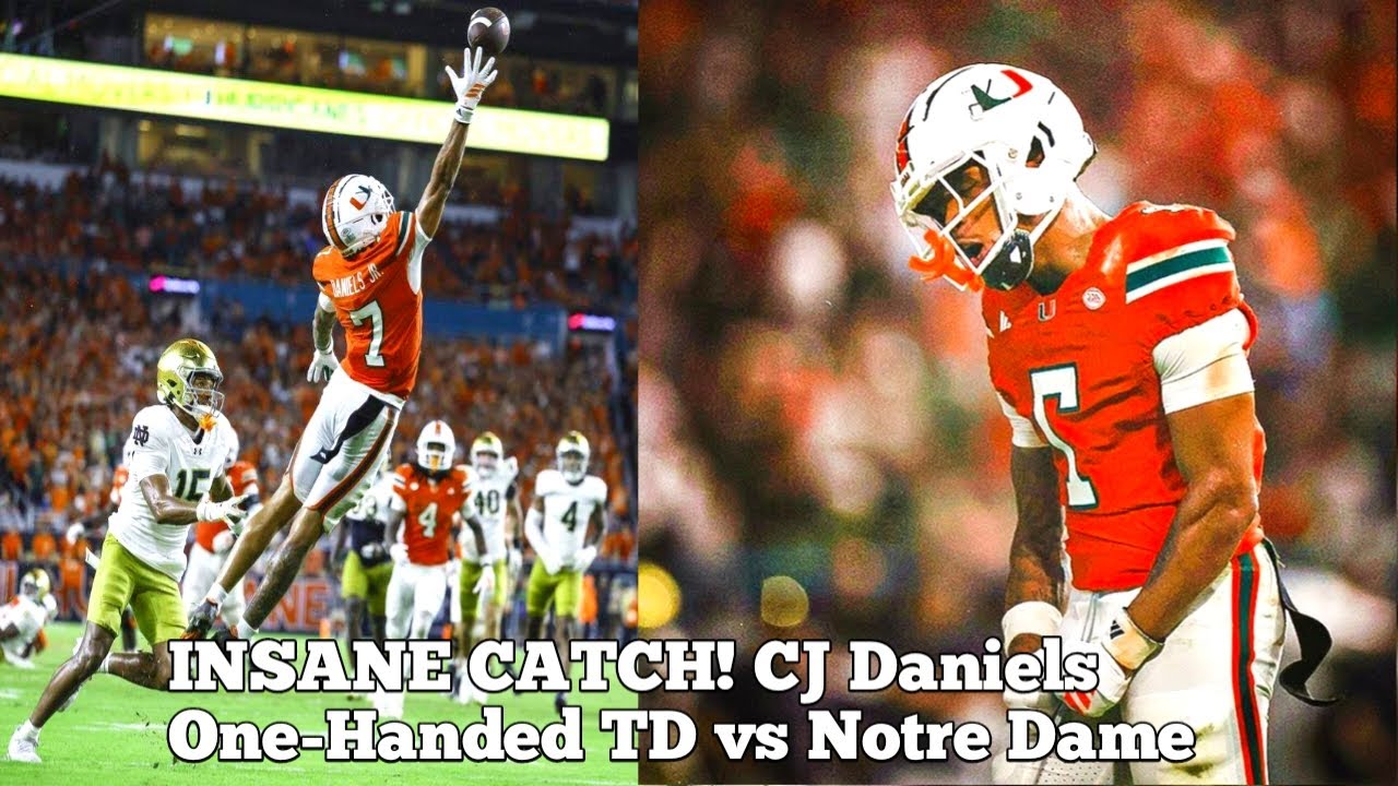 Miami's CJ Daniels makes insane one-handed touchdown catch in win over Notre Dame.