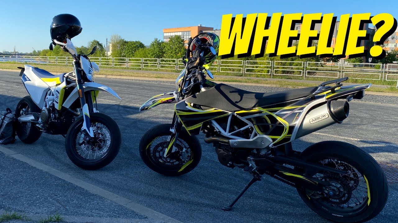 Учу первосезонника делать вилли. Прокатился на 2019 Husqvarna 701 Supermoto и 2017 KTM 690 SMC R
