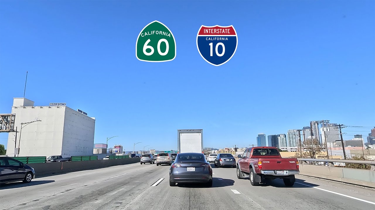 Driving Tour of Los Angeles Freeways in Southern California Interstate 10 and California 60 | 4K