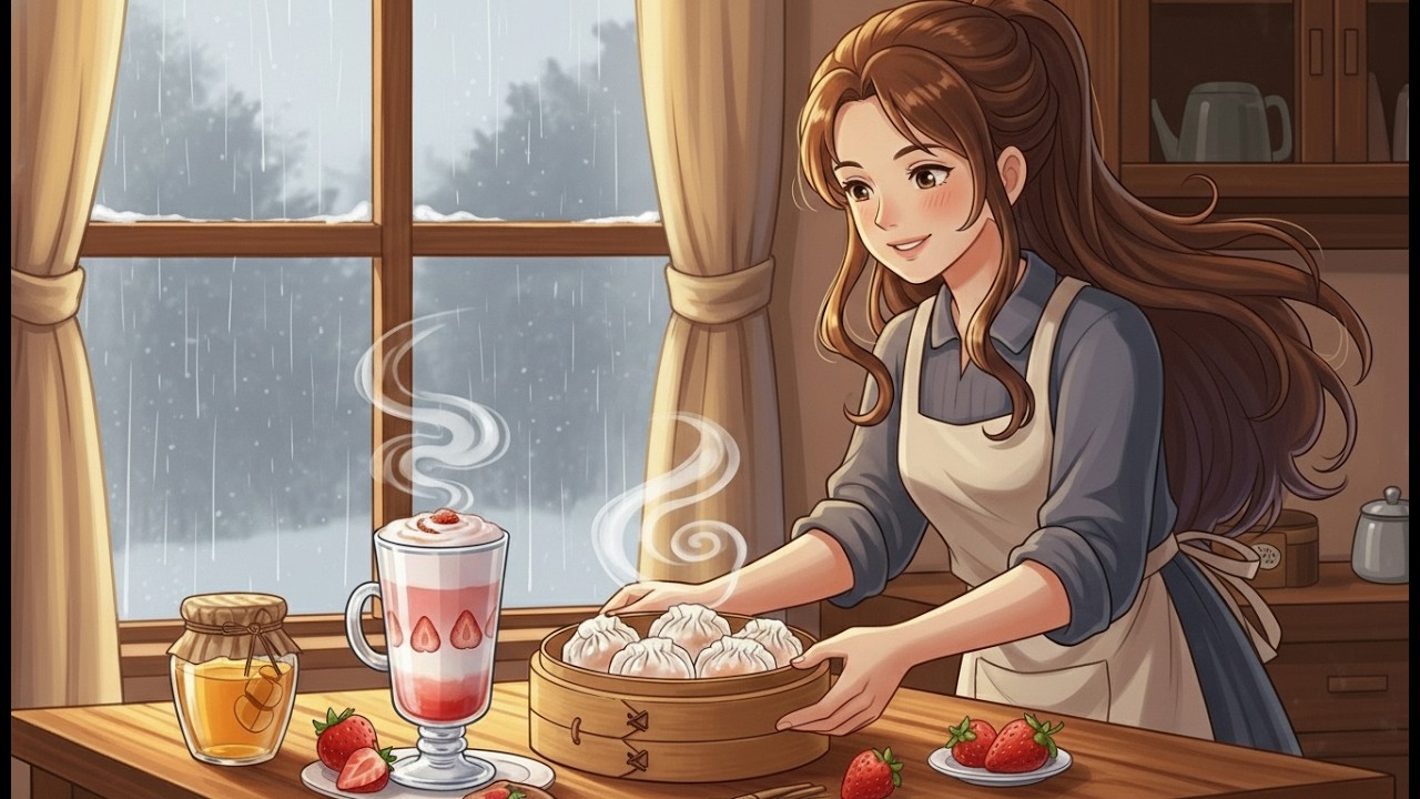 Warm & Cozy Winter Treats: Crystal Dumplings + Strawberry Cafe Au Lait | ghibli style vlog