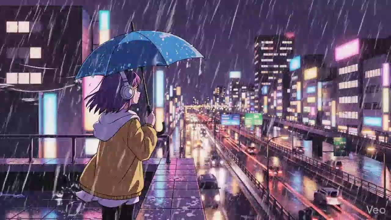 Peaceful Rainy Night 🌧️ Japanese Neon City Lofi