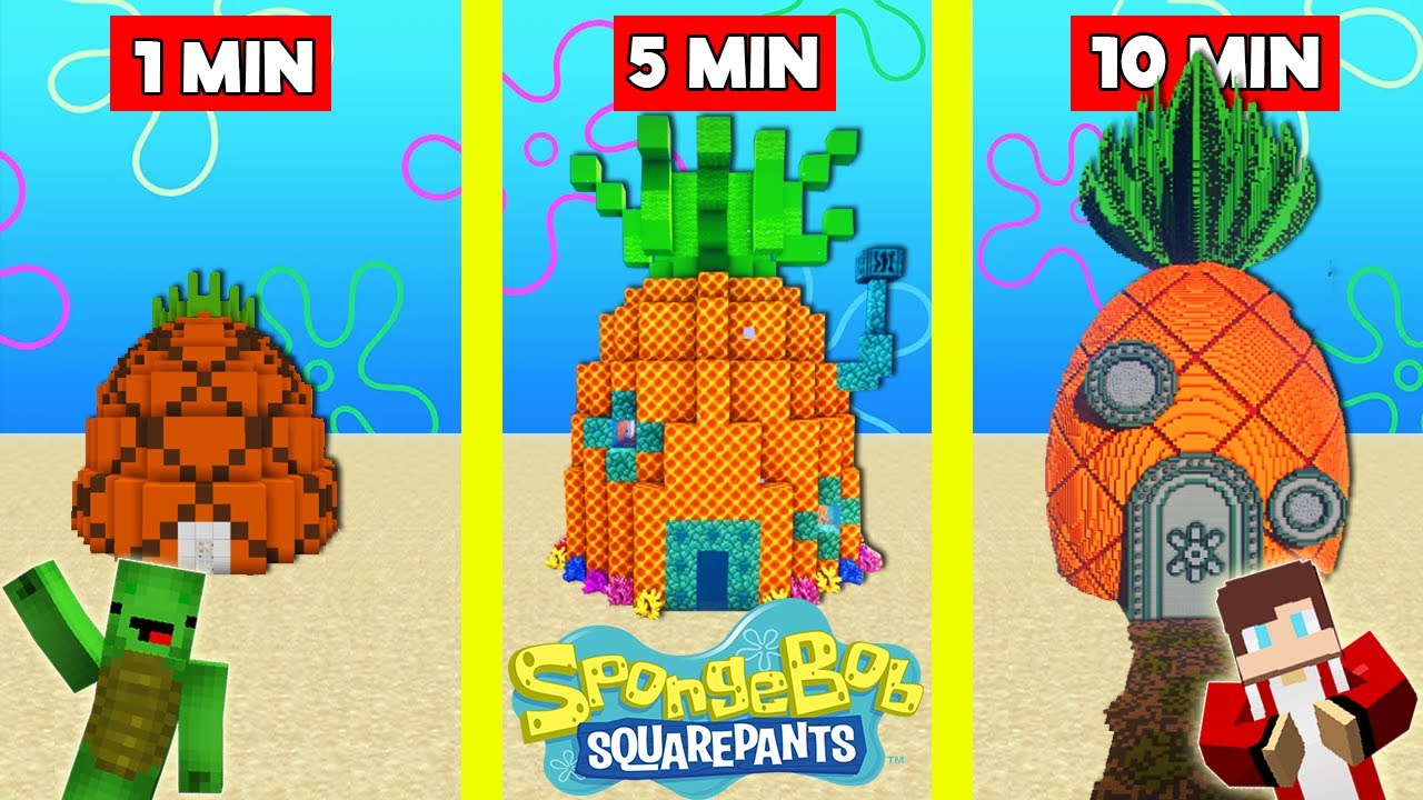 SPONGEBOB'S HOUSE BUILD BATTLE CHALLENGE In Minecraft - NOOB VS PRO - Maizen Mizen Mazien Parody