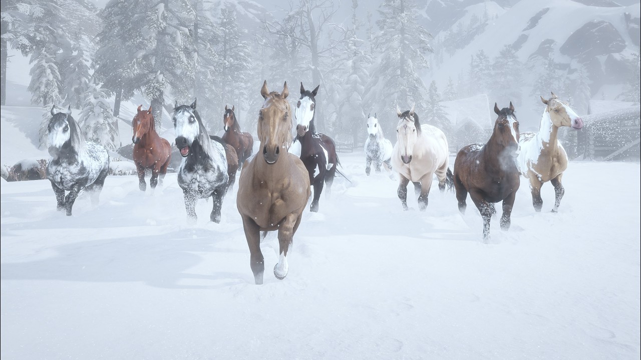 СНЕЖНАЯ БУРЯ vs ТАБУН: Гонка со смертью в горах (RDR2)