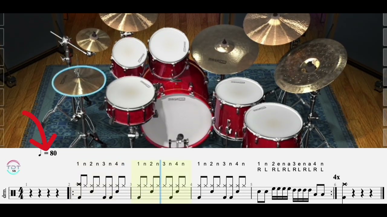 Drums Basic Lesson 6 || Four Bar Phrase with Fills 1 ( Bpm 60, 70, 80, 90, 100, 110, 120 )
