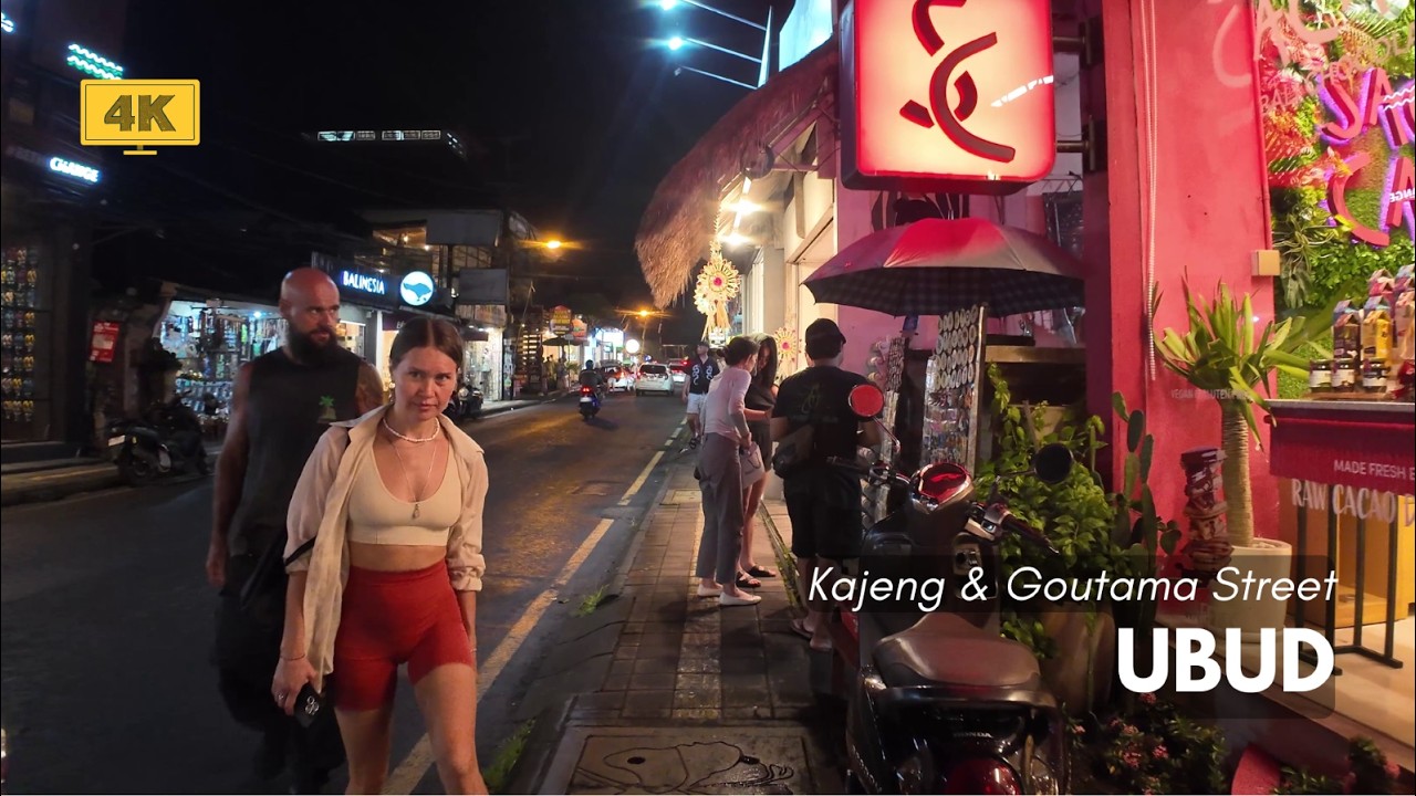UBUD, Bali Evening Rain Walk Around Romantic Goutama & Kajeng Street | Bali Walking Tour 4K 60FPS