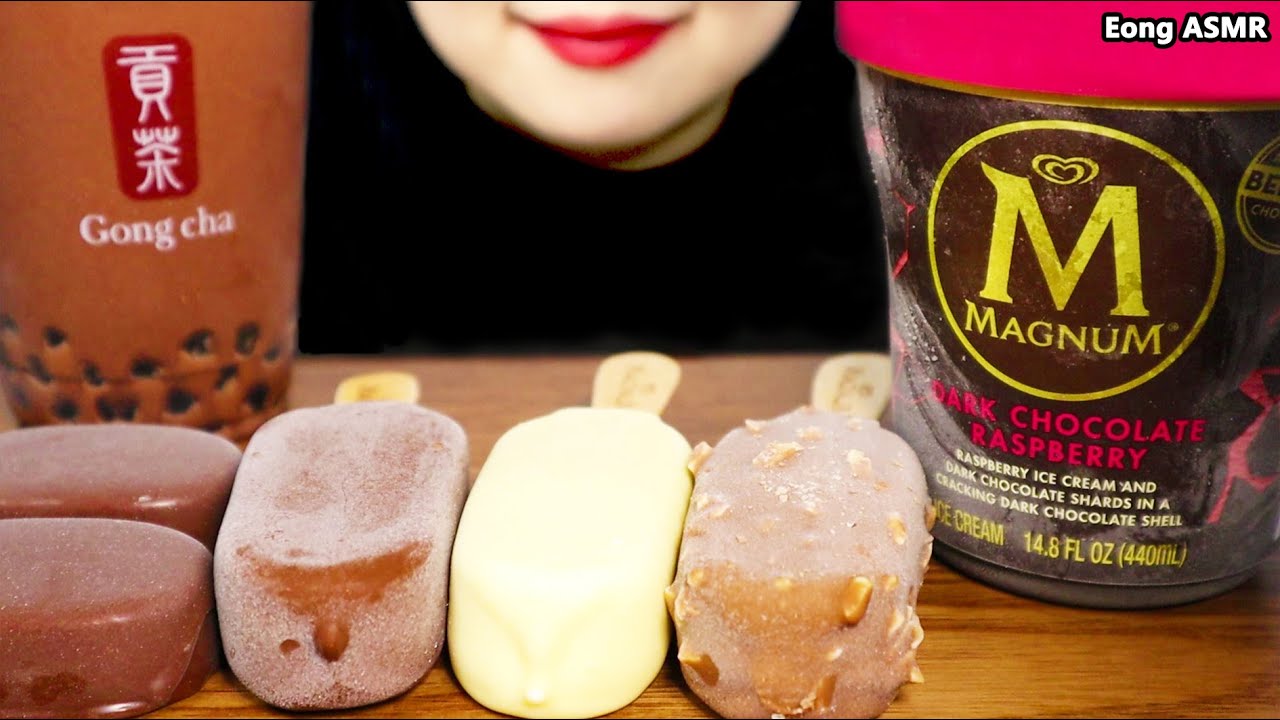 ASMR CHOCOLATE ICE CREAM BUBBLE TEA MAGNUM TICO GONG CHA 초콜릿 아이스크림 버블티 매그넘 티코 공차