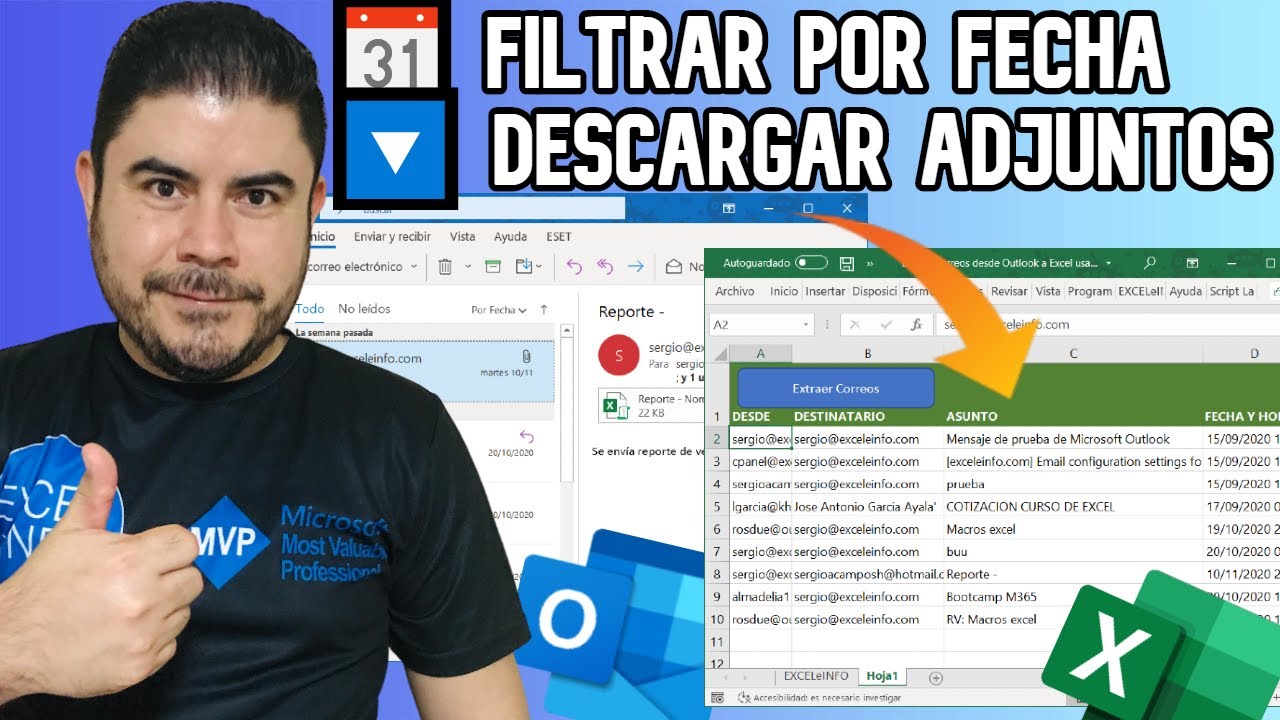 ✉ Extraer correos desde Outlook a Excel filtrando por FECHA y DESCARGAR archivos adjuntos [VBA]