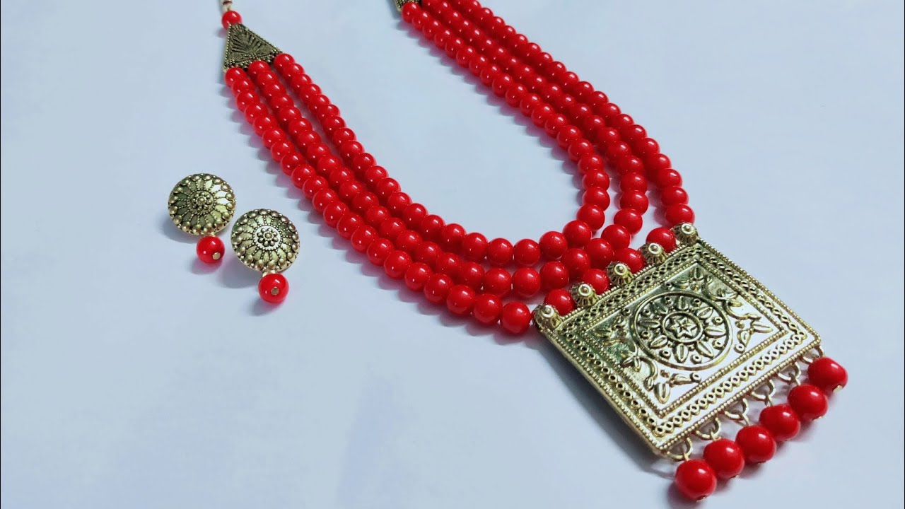 How to make 3 layer glass beads necklace।। Easy three strand beaded necklace