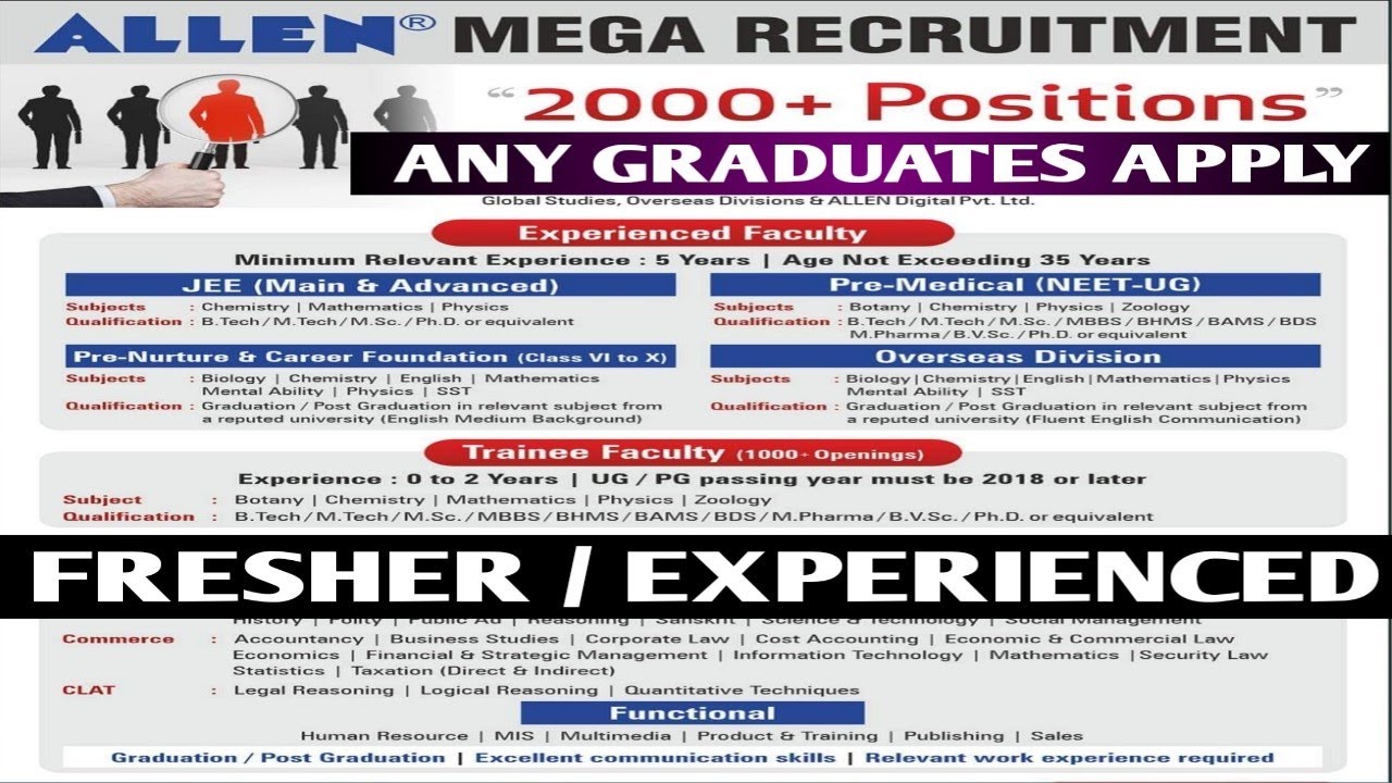 ALLEN Mega Recruitment 2021 | 2000+ positions | Science Arts Commerce | Pan India Requirement