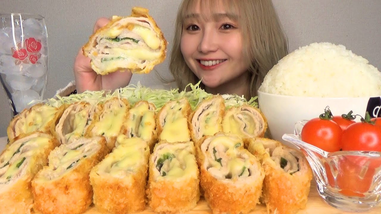 【モッパン】豚しそチーズミルフィーユカツを大量に揚げて大食いしたら最高すぎた。