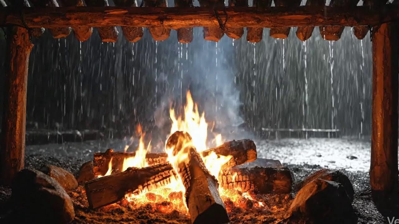 Live Rustic Log Cabin Fireplace | ASMR for Relaxation