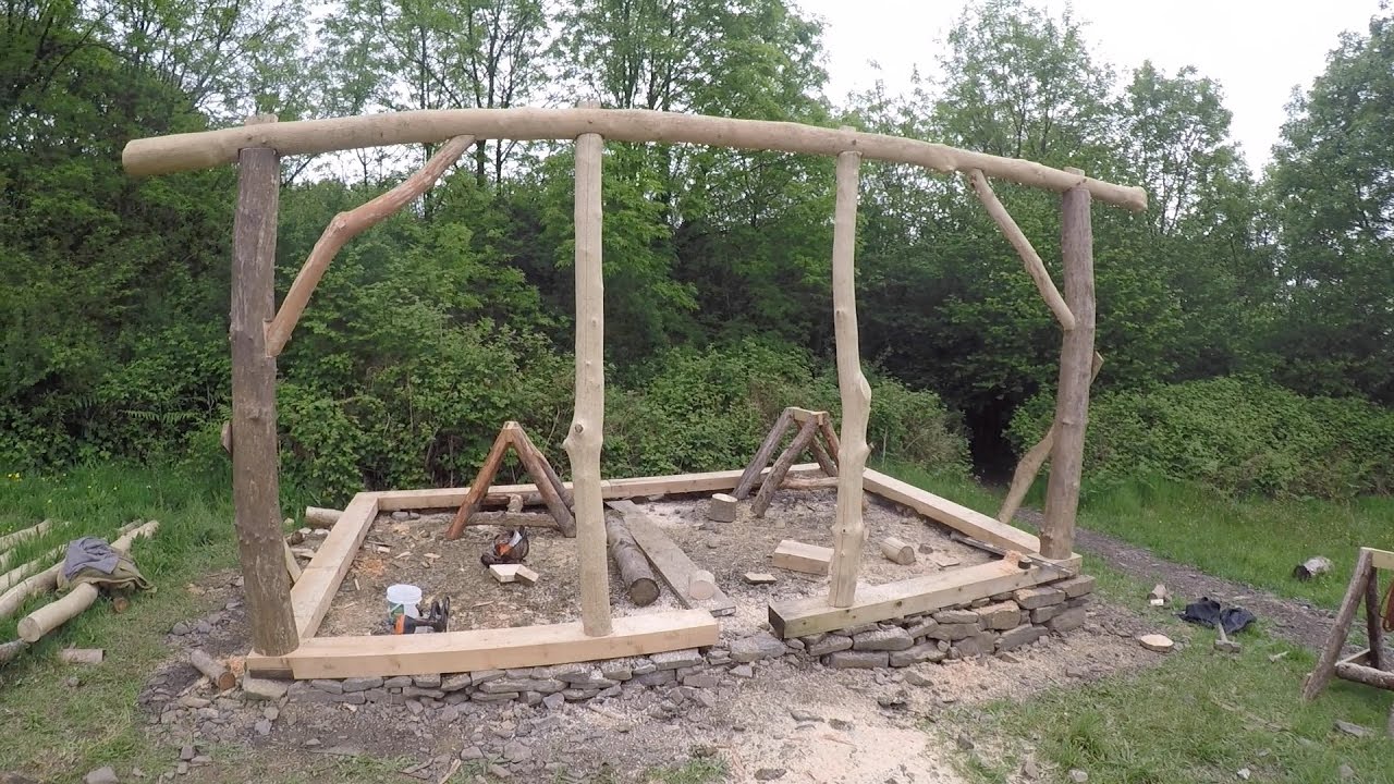 Roundwood timber framed shed part 4 frame raising
