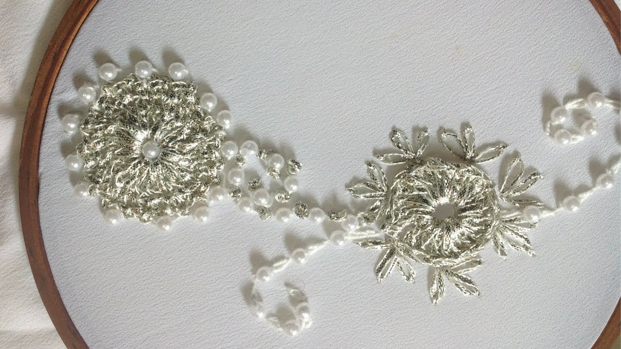 Hand Embroidery | Beautiful Gotta Work with Crotchet | Bead Work Lazy Daisy Crochet