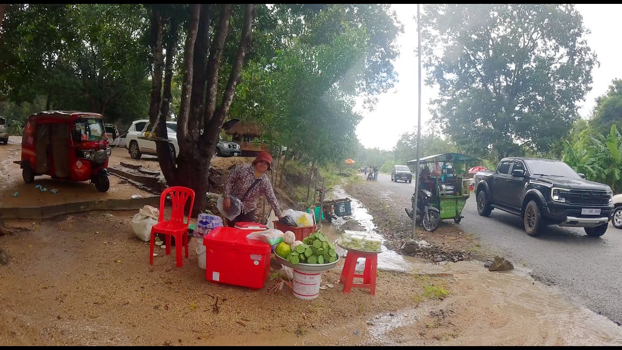 Countryside Street Food Tour in Heavy Rain! Fish, Frog, Shrimp, Cake, Crab, & More, Market Tour