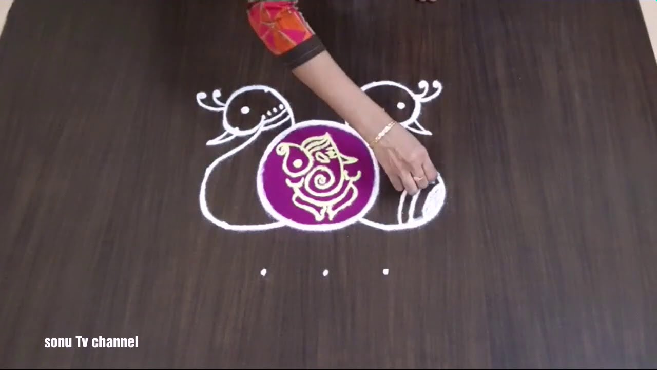 Vinayagar /Ganesh chathurthi rangoli with 5 Dots, vinayaka chavithi rangoli dots,festival rangoli