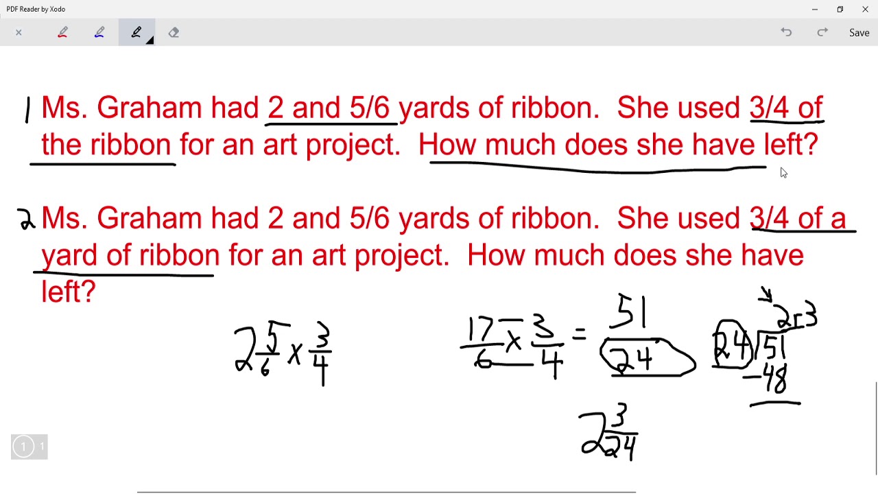 5th Grade Math: Difference Between Multiplication and Subtraction Fraction Word Problems