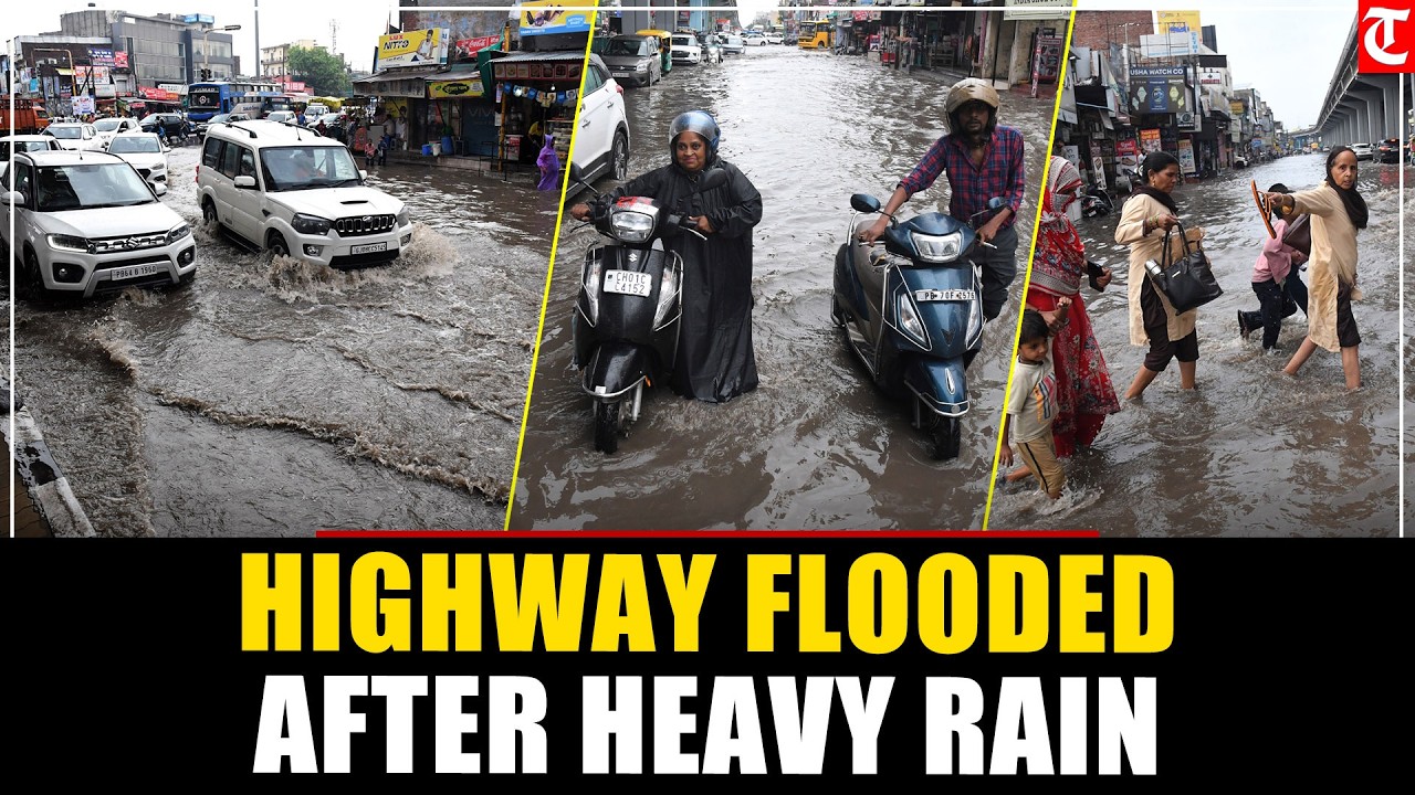 Heavy Rain Floods Chandigarh-Ambala Highway in Zirakpur, Commuters Struggle Through Waterlogging