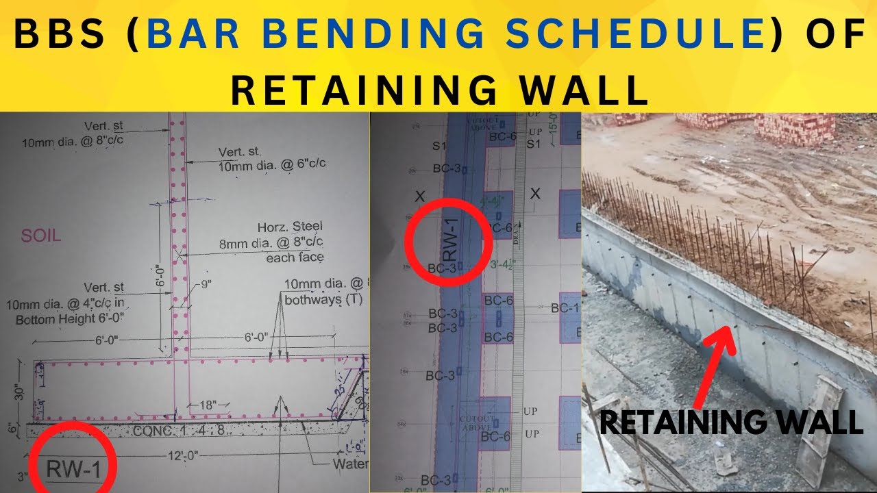 #BBS (BAR BENDING SCHEDULE) OF #RETAINING WALL// #REINFORCEMENT DETAILS OF RETAINING #WALL