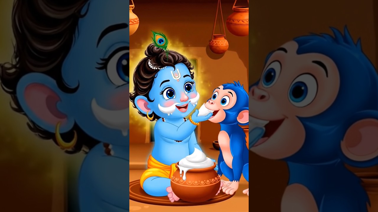 “Little Krishna Feeds Butter to a Monkey 🐒🧈 | Sweet Krishna Leela”