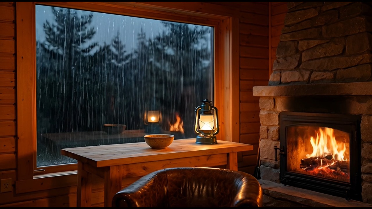 Rain Sounds for Sleeping | Cozy Cabin Fireplace Ambience (8 Hours)