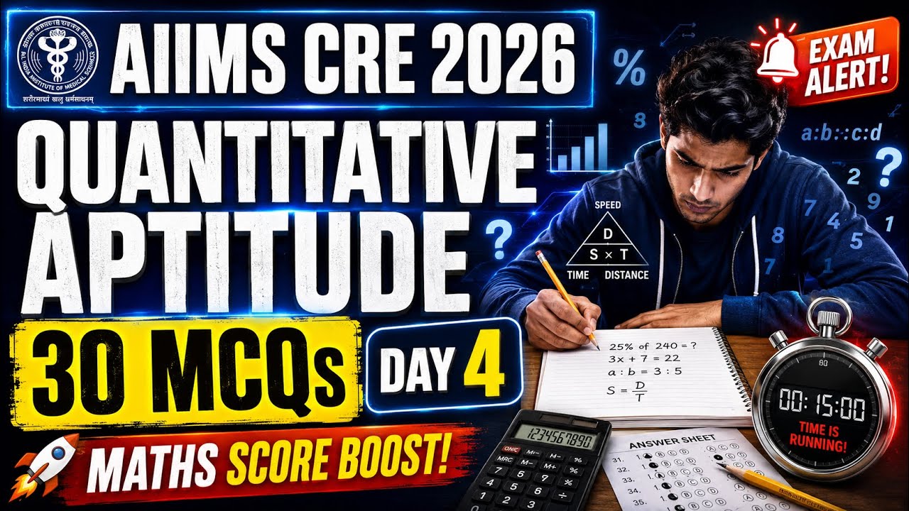 AIIMS CRE 2026 Quantitative Aptitude MCQs | Day 4 | 30 Maths Questions with Explanation