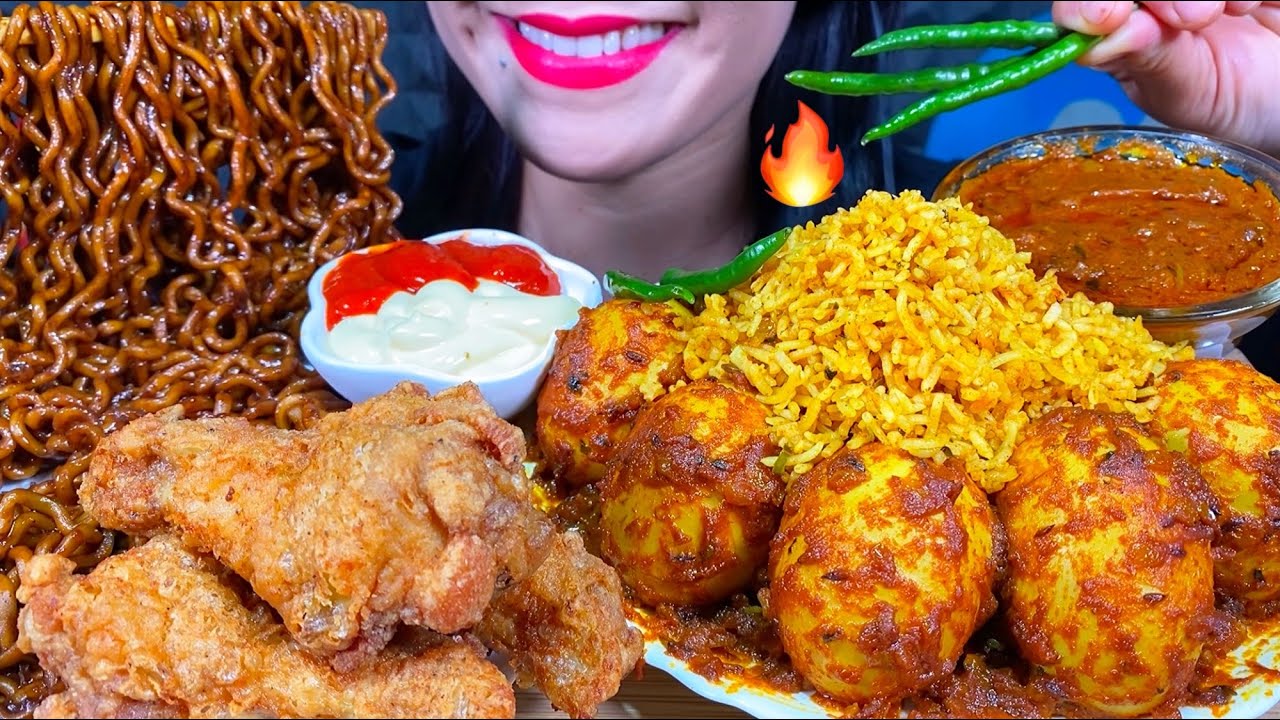 ASMR EGG GHEE ROAST BIRYANI + BLACK BEAN NOODLES, FRIED CHICKEN MASSIVE Eating Sounds