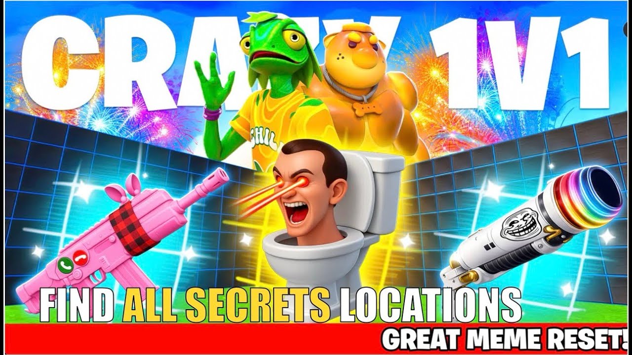 CRAZY 1V1 FFA ALL GUNS & RIDES MAP FORTNITE CREATIVE (PART 46) - FIND ALL NEW SECRETS LOCATIONS