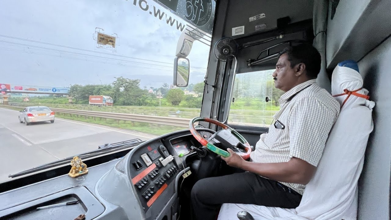 HYDERABAD TO MUMBAI : FULL JOURNEY : VOLVO B11R CELESTE MULTI AXLE ORANGE TRAVELS BUS CABIN RIDE