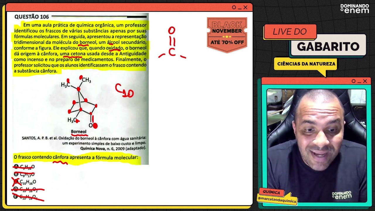 ENEM 2025: Em uma aula prática de química orgânica, um professor identificou os frascos de várias