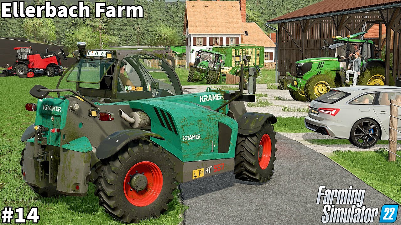 New Kramer Telehanlder, Mowing & Picking Up Grass Using Krone BIG M450 │Ellerbach│FS 22│Timelapse#14