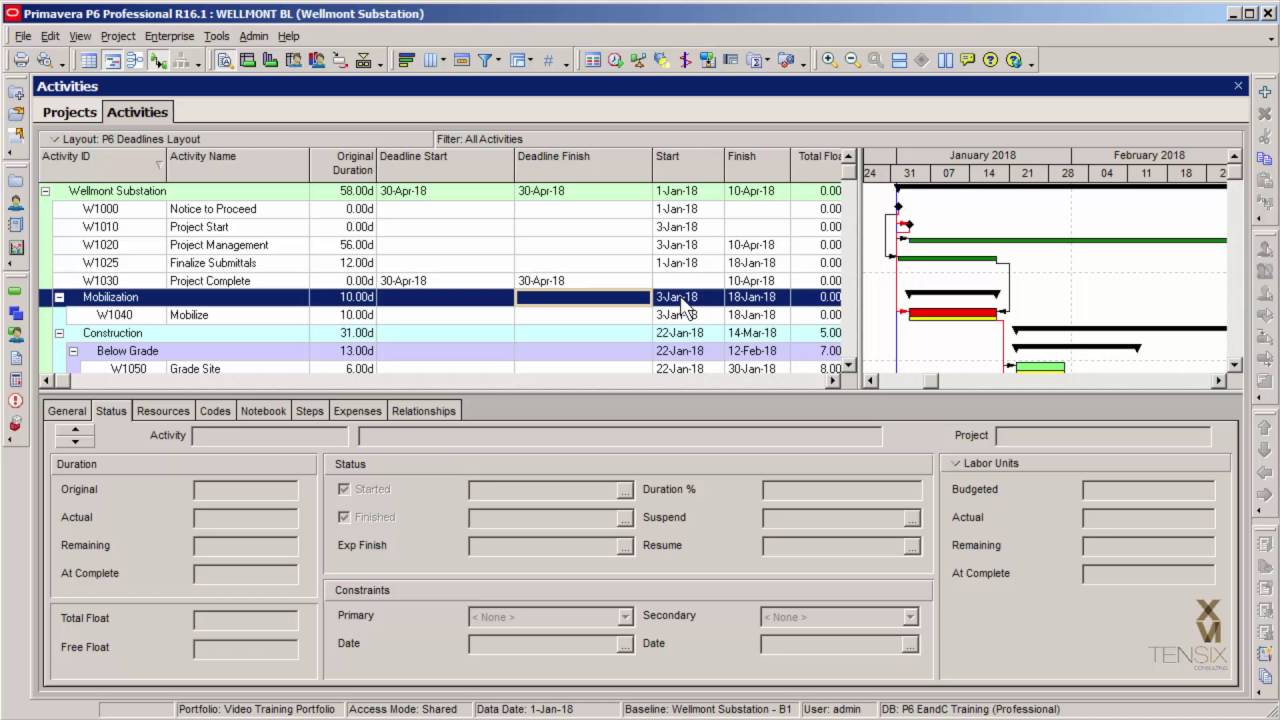 Adding Deadline Dates to a Primavera P6 Professional Gantt Chart
