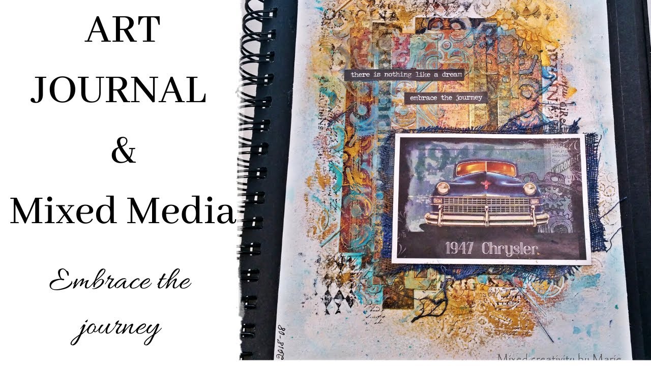 Embrace the journey - Art journal & Mixed media with paperstrips, modeling paste and sprays