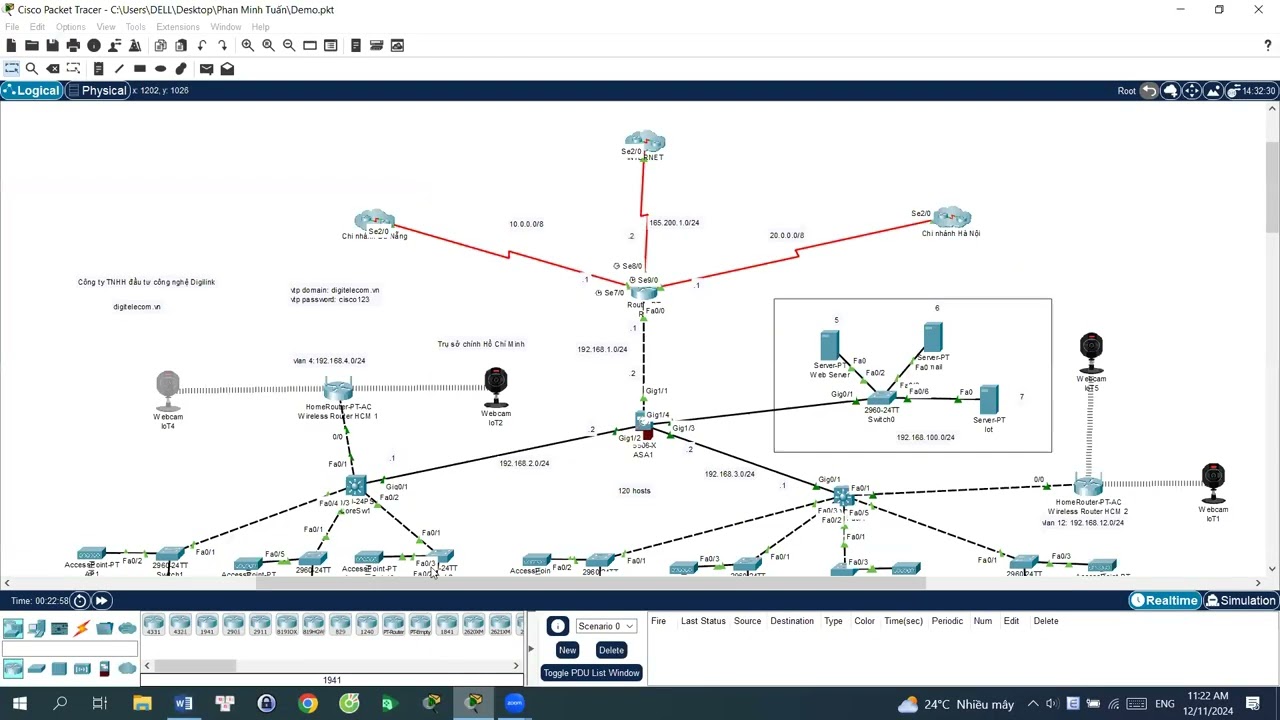 Demo thiết kế mạng cho công ty công nghệ Digilink | Cisco Packet Tracer