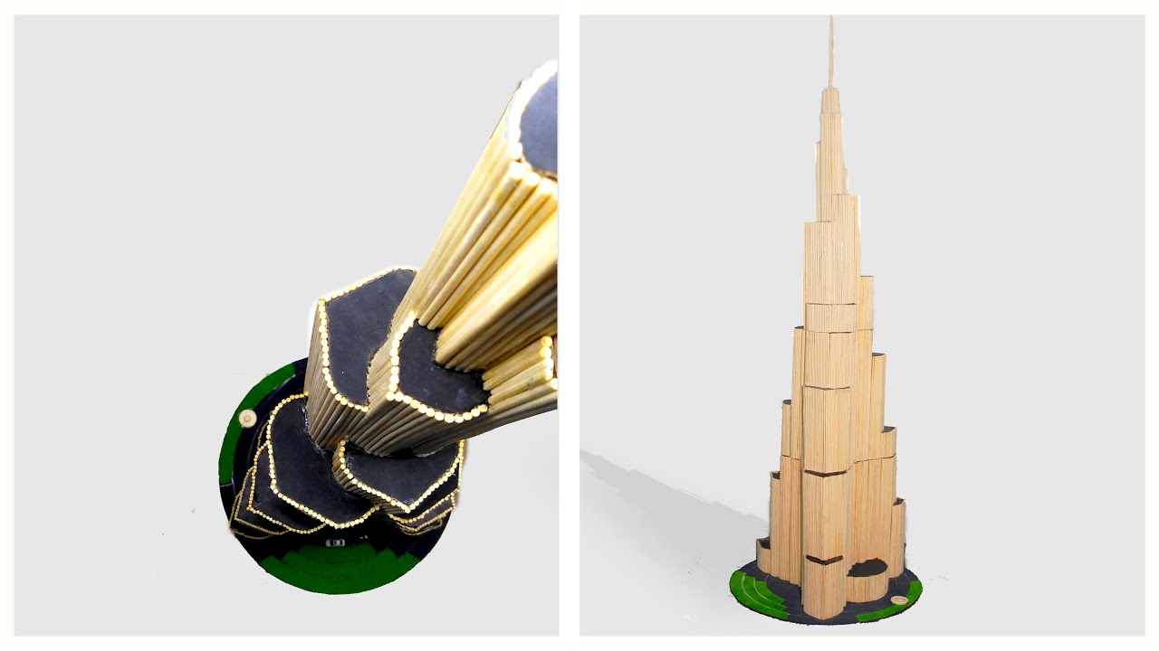 How to make a miniature Burj Khalifa out of wood sticks