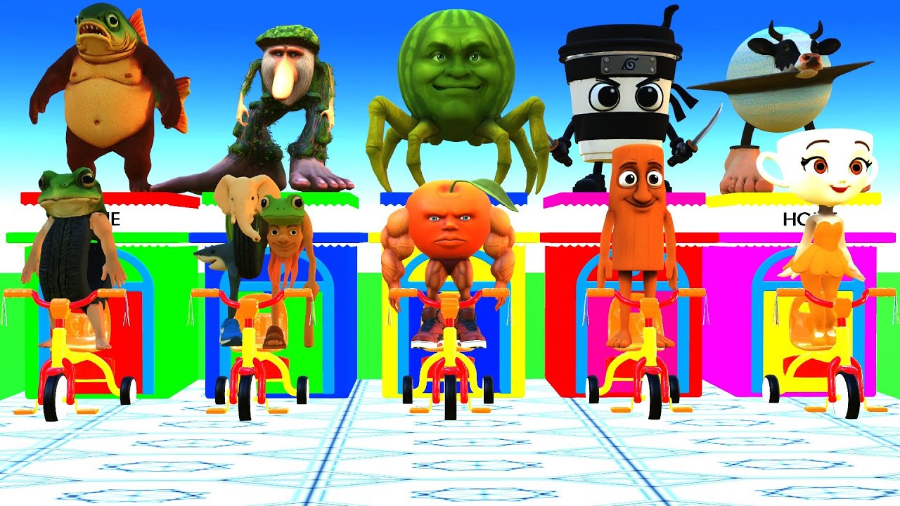 Long Slide Game With Elephant Gorilla Cow Tiger Lion Funny 3D Animls Game