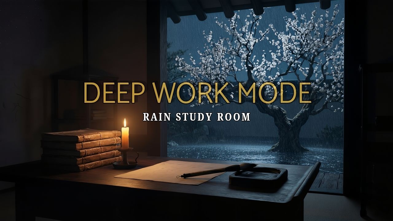 Deep Focus Study Music (1 Hour) | Spring Rain Night in a Korean Scholar’s Room