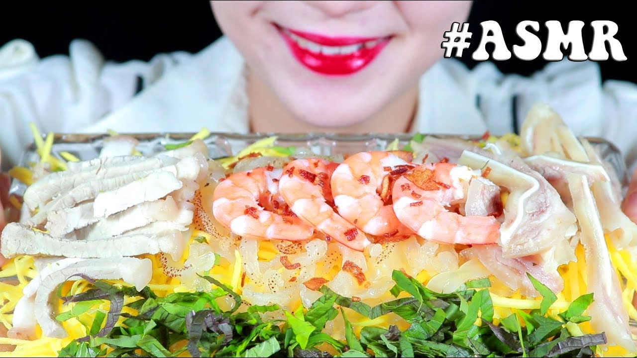 ASMR EATING JELLYFISH + SHRIMP AND MANGO SALAD | EXTREME CRUNCHY EATING SOUNDS | Miss Pham ASMR