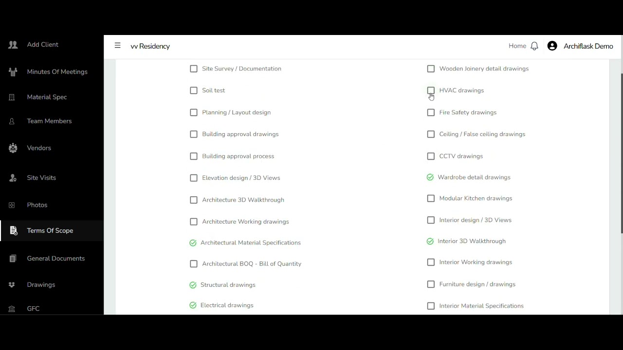 Archiflask | Project Dashboard | How to Add Terms Of Scope To Your Project