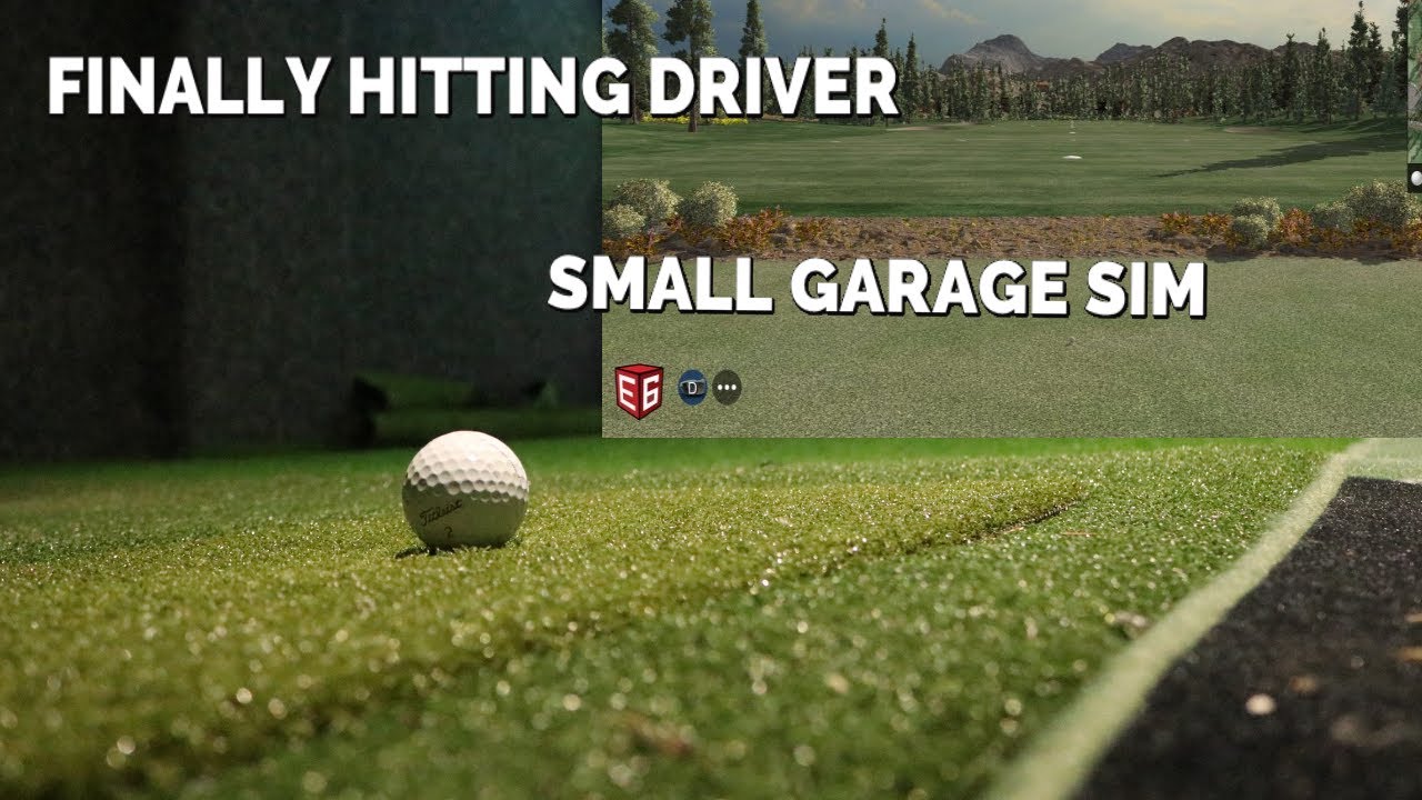 Comfortably hitting driver in my small garage golf simulator - e6 connect with Mevo+