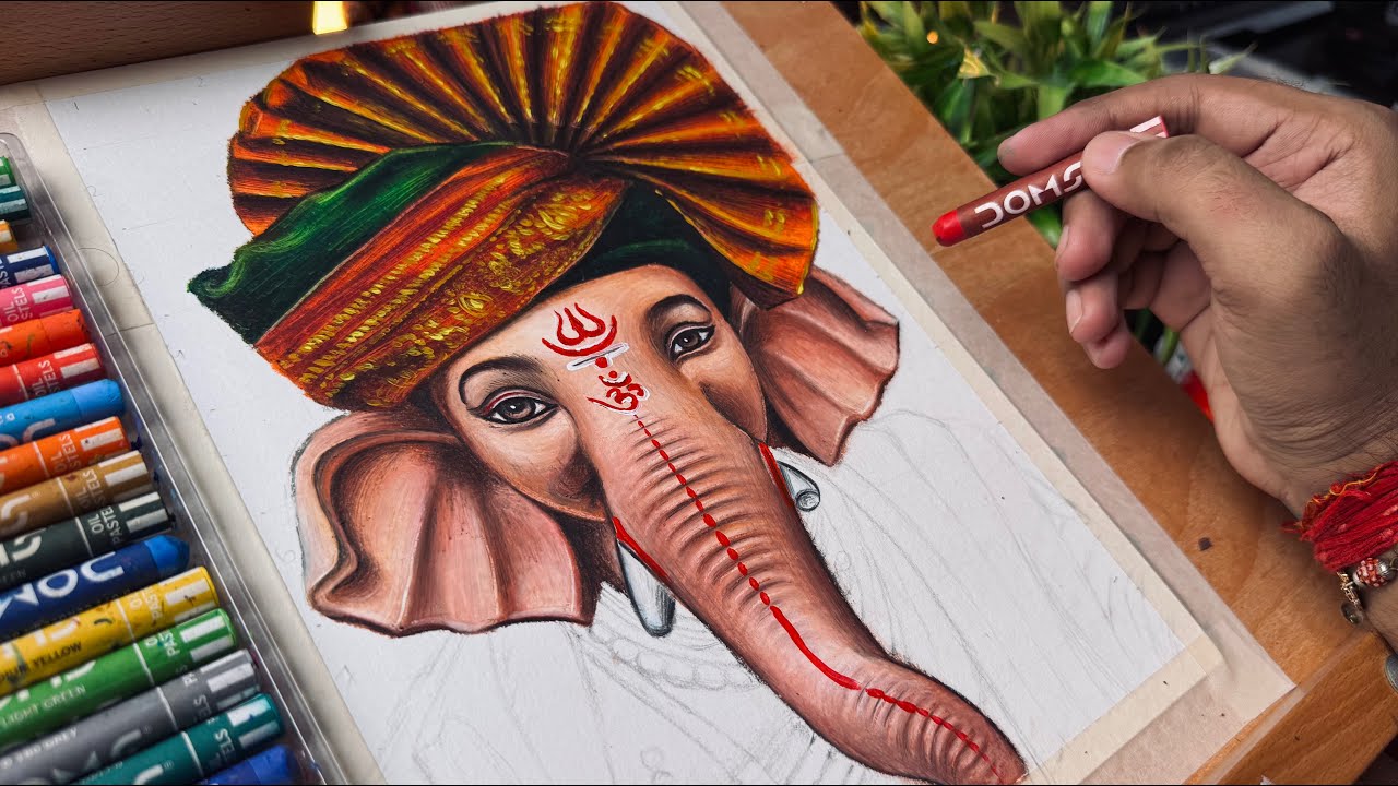 Ganesha Drawing,  Ganesh Ji Drawing,  Oil Pastel Drawing,  Step By Step Tutorial 😍