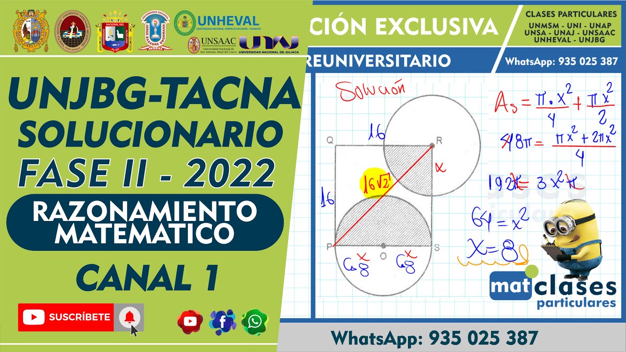 SOLUCIONARIO EXAMEN FASE II 2022 - CANAL 1 - UNJBG TACNA
