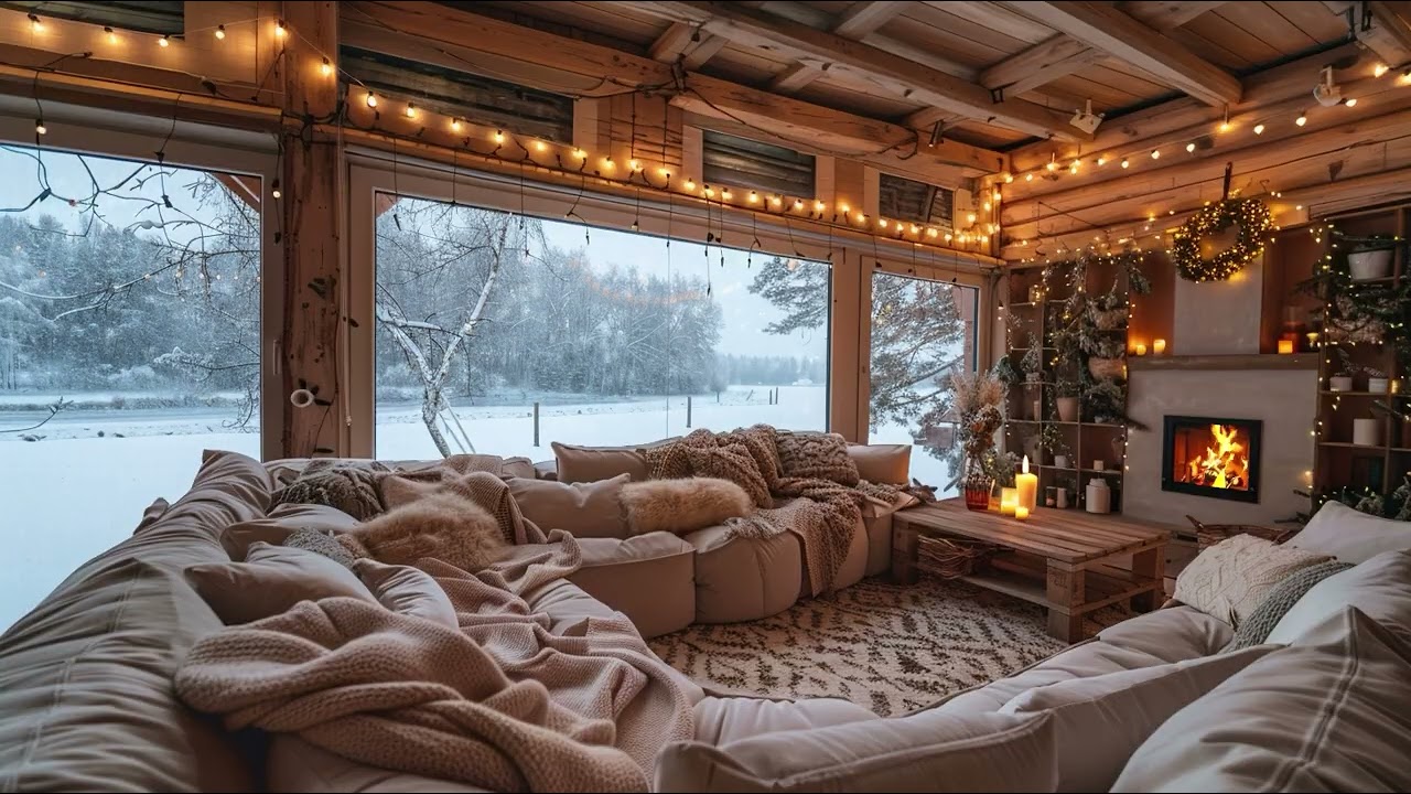 Gemütliche Winter-Hütte am See ❆ Sanftes Klavier & Kaminfeuer für Schlaf & Fokus