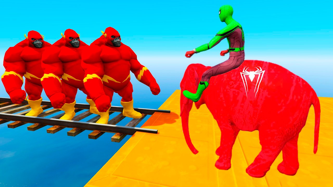 Long Slide Game With Elephant Gorilla Buffalo Hippopotamus Tiger - 3d Animal Game - Funny 3d Animals