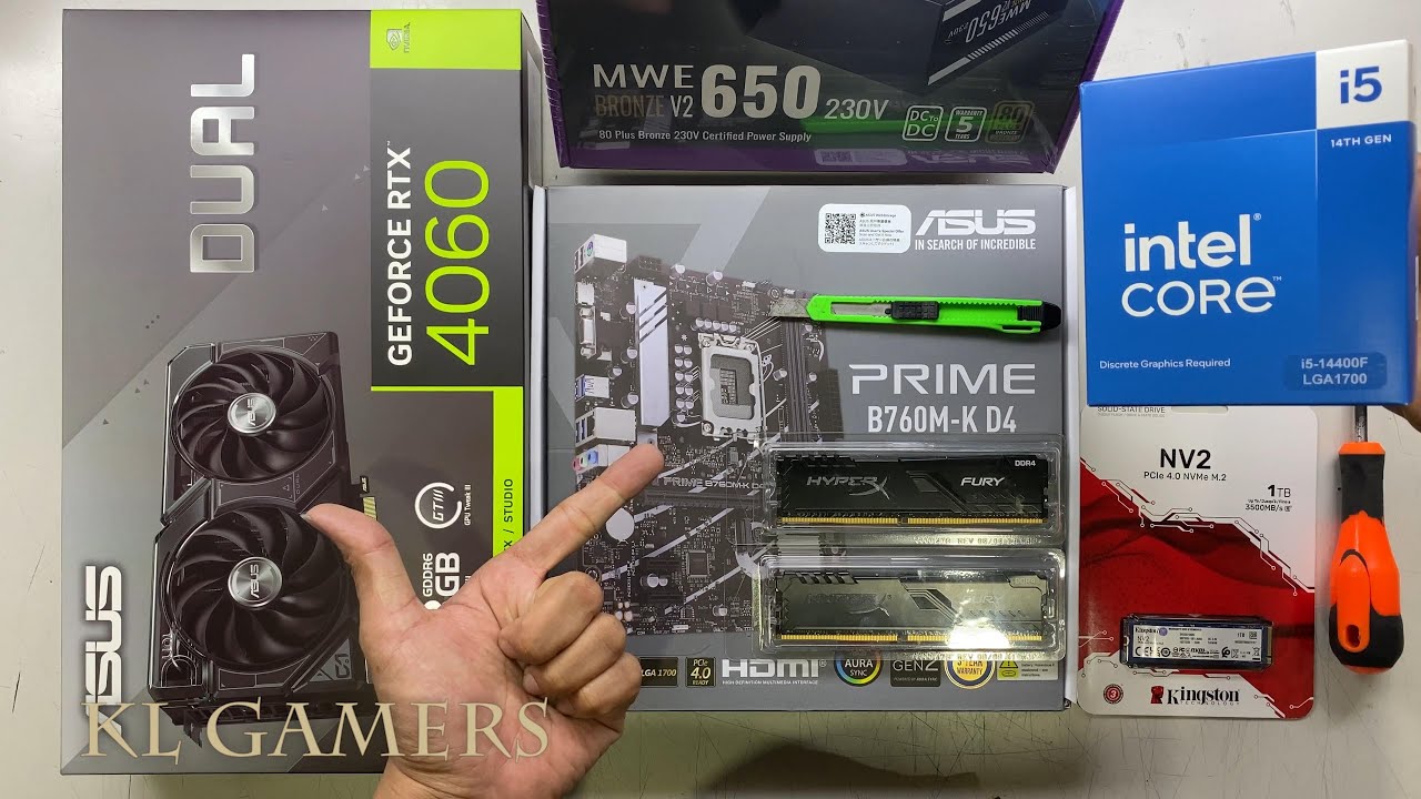 intel Core i5 14400F ASUS PRIME B760M-K D4 RTX4060 DUAL be quiet PURE BASE 500 FX