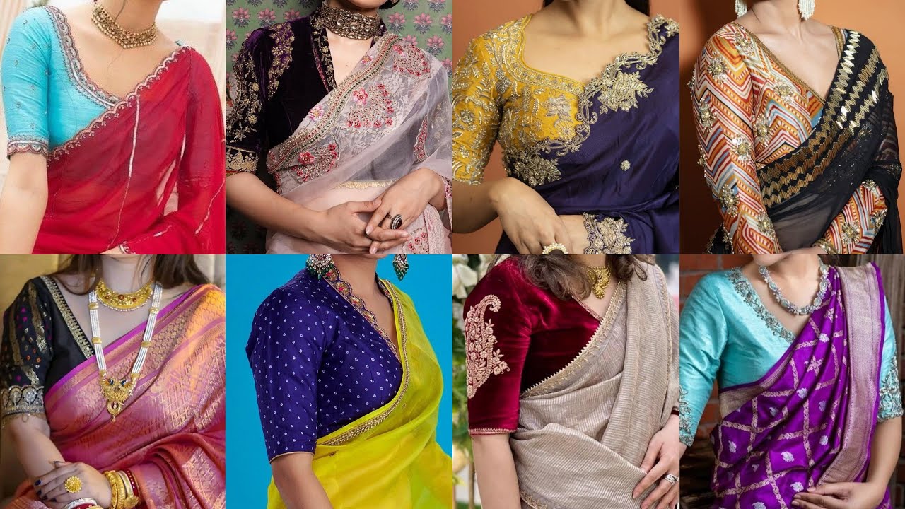 New Model Contrast Saree Blouse Color Combination Ideas | Saree With Contrast Blouse Design Latest