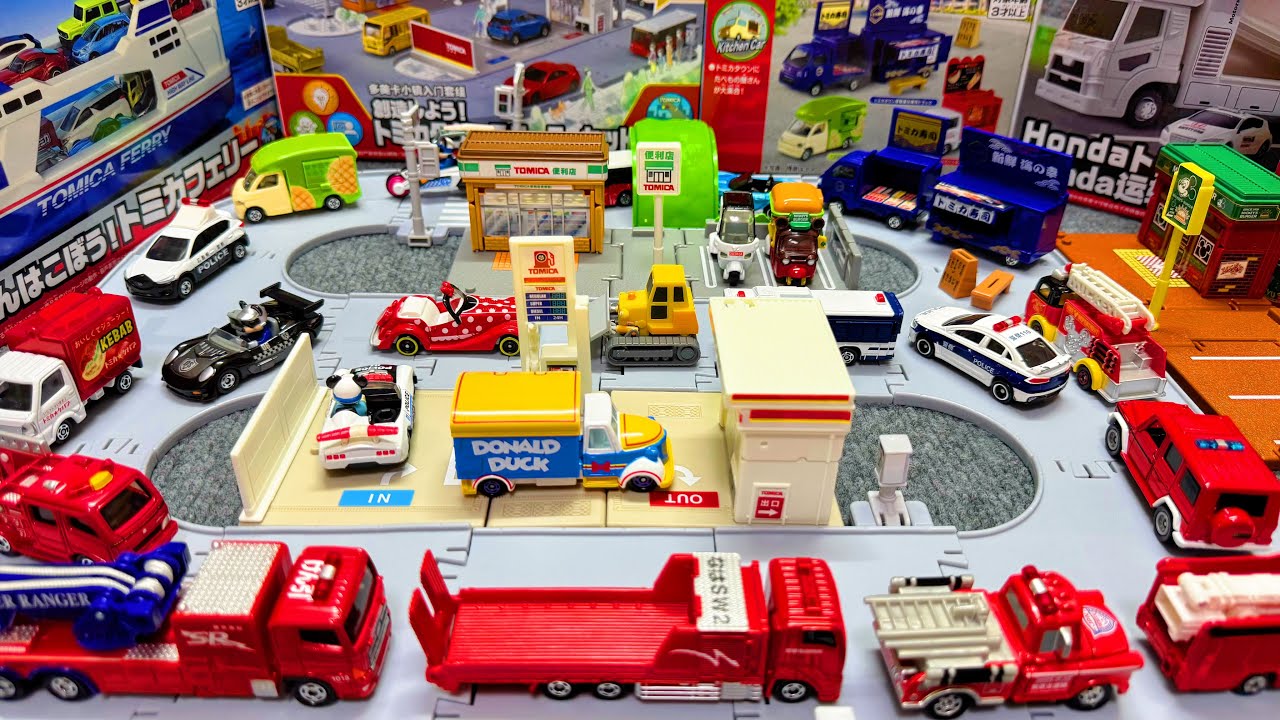 卜ミカ魔法の駐車場コマ撮りトミカタウンTomica town, The magical parking，Fire truck Playset ASMR Satisfying with Unboxing