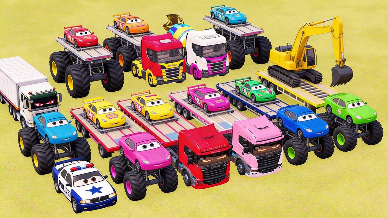 Garage with Colors   ALL MIXER TRUCK WITH DOUBLE FLATBED TRAILER TRUCK, KENWORTH, WESTERN STAR, MACK