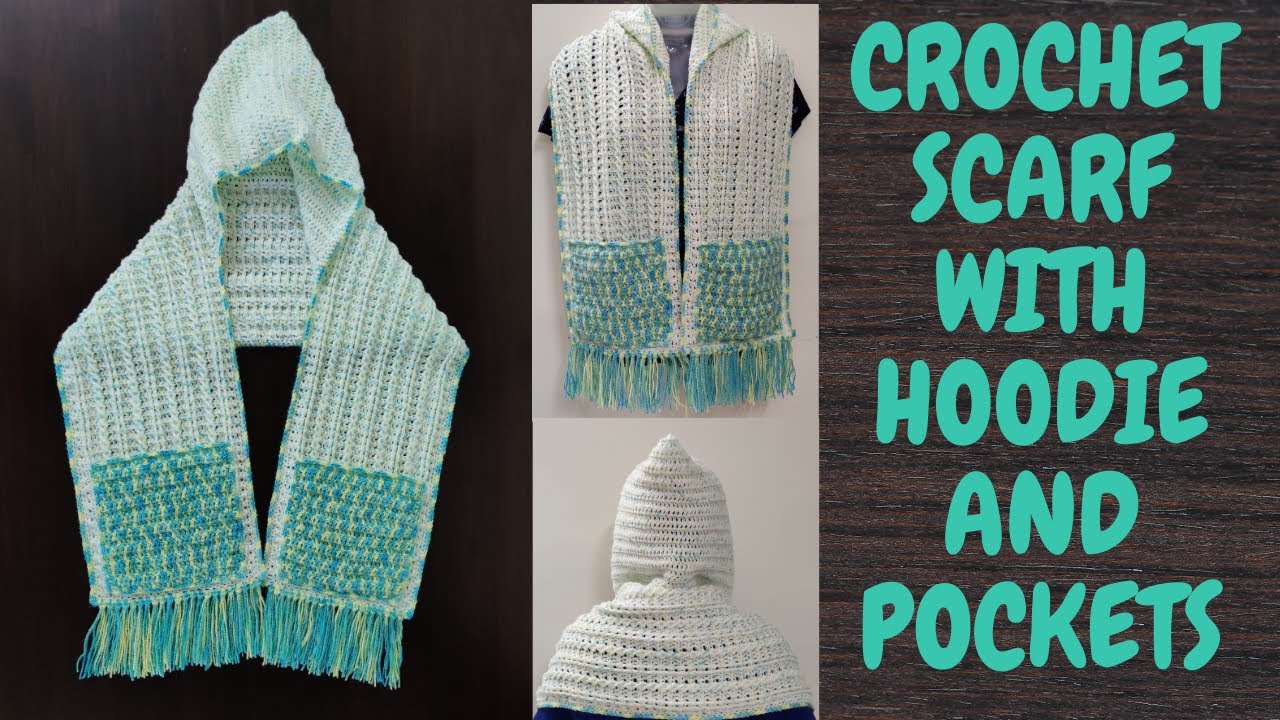 Crochet Scarf With Hoodie And Pockets | Crochet Cable Scoodie | Easy Beginner Friendly Tutorial