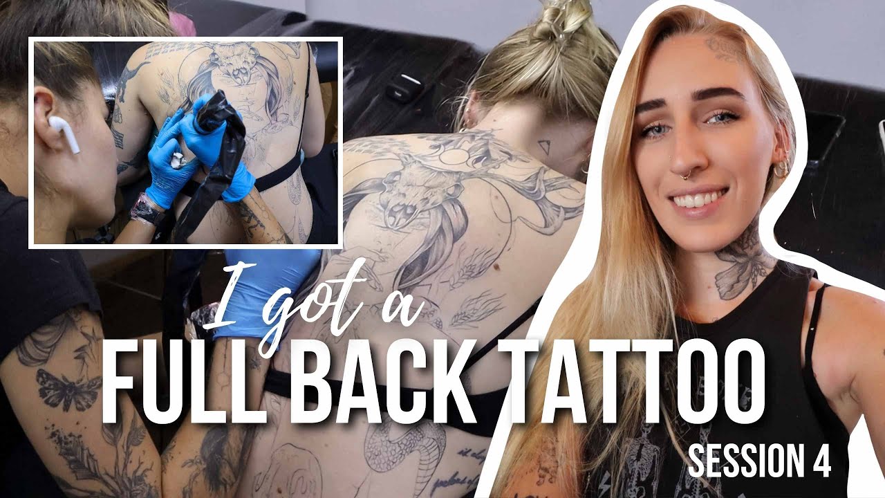 Tattoo artist gets FULL BACK TATTOOED - session 4